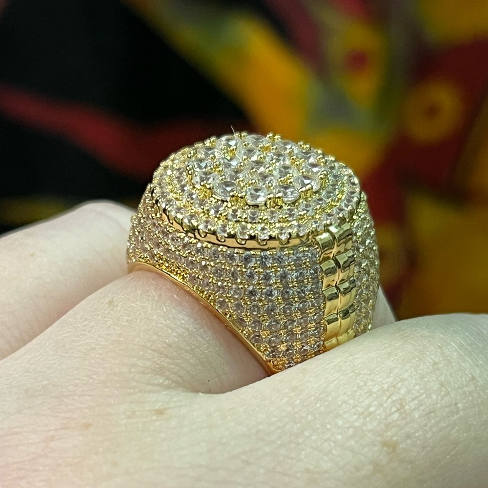 NWT Iced Out Bling CZ Gold Plated Men’s Size 8 Ring - Picture 2 of 6